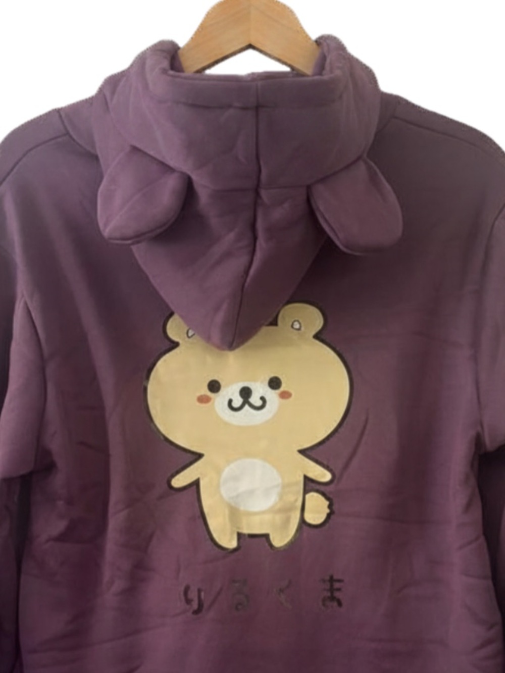 Rirukuma Bear Ear Hoodie Purple Kawaii Japanese Graphic Sweatshirt Large NWT - Picture 4 of 6